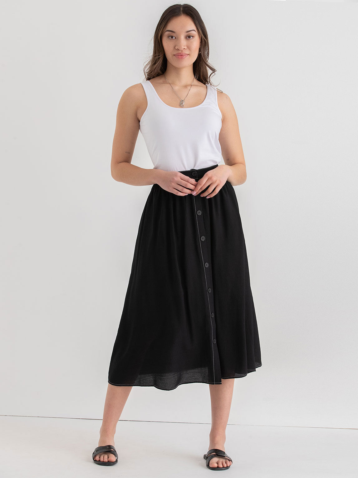 High waisted button front midi skirt sale