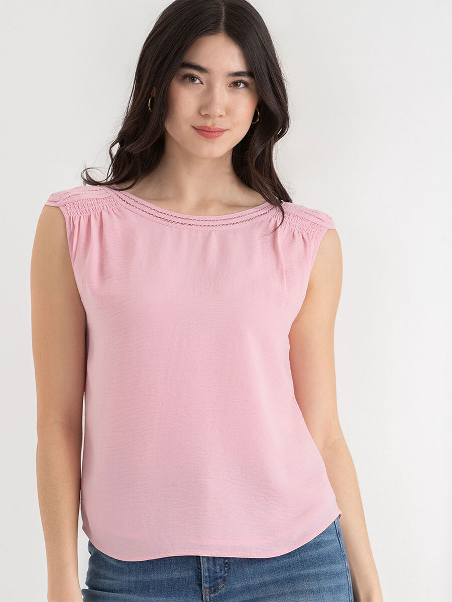 Sleeveless Blouse with Shoulder Trim