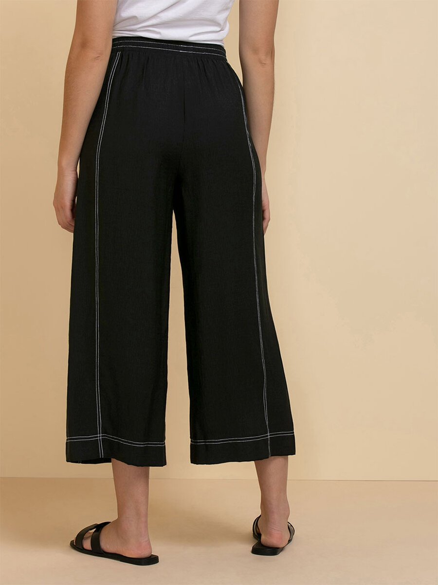 Wide Crop Pants with Contrast Stitching