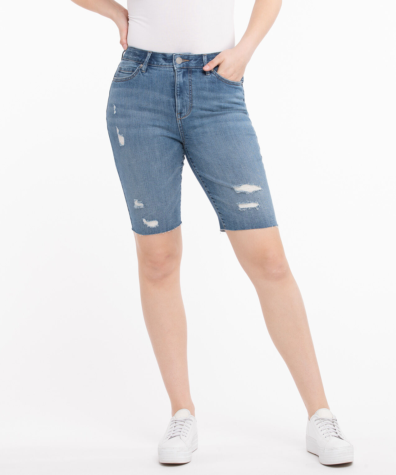 Destructed denim new arrivals bermuda shorts