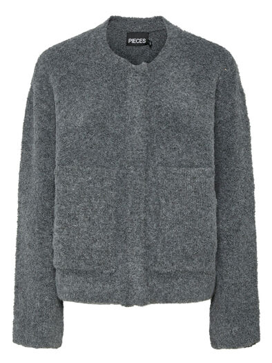 Cori Boucle Knit Bomber Jacket, Charcoal Cori Boucle Knit Bomber Jacket, Charcoal