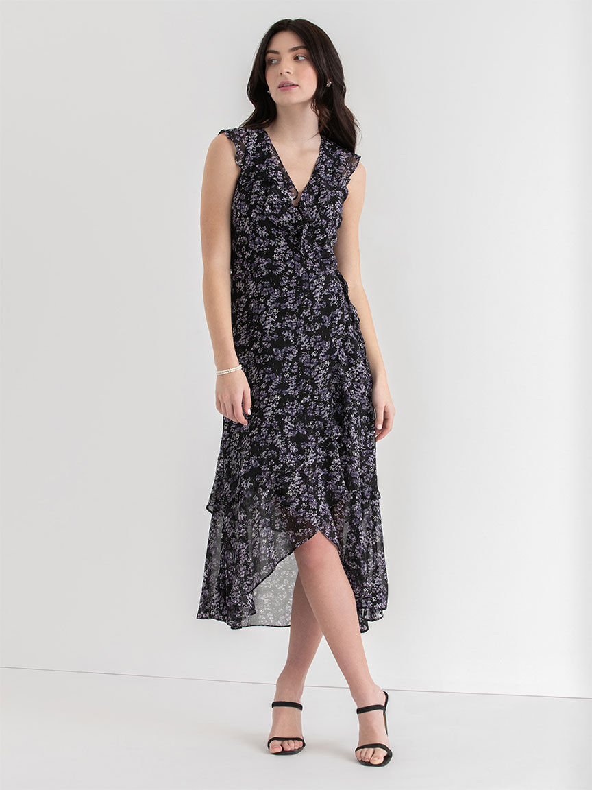 Black ruffle wrap dress clearance