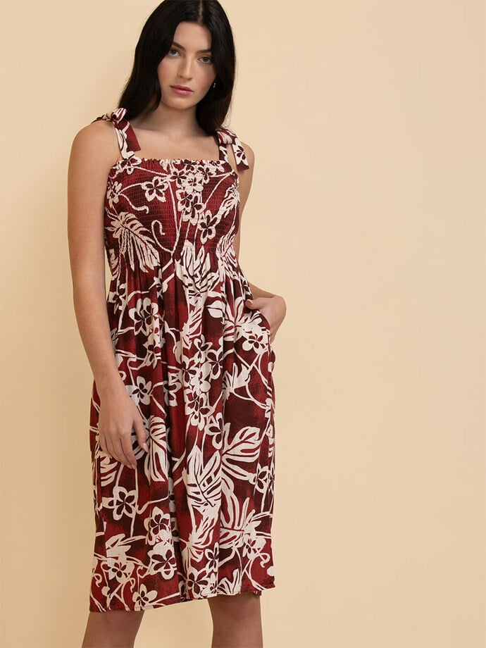 Smocked Linen Dress with Adjustable Straps Image 3