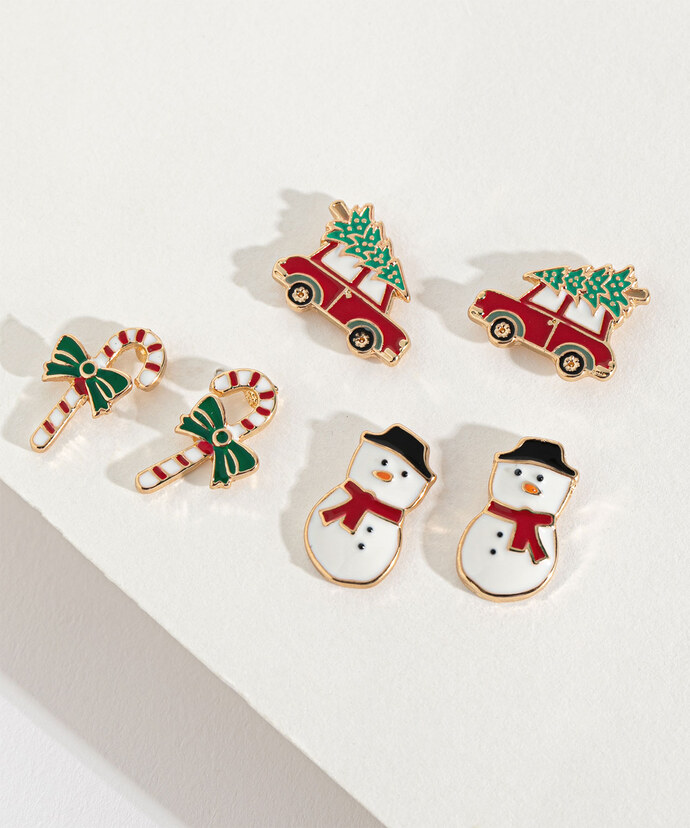 Snowman, Candycane & Car Earring Trio Image 2
