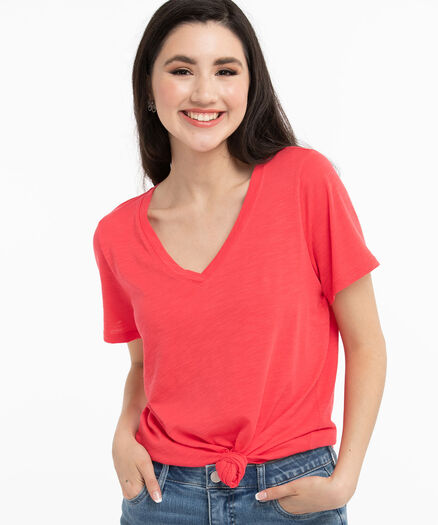 V-Neck Curved Hem Tee, Hibiscus V-Neck Curved Hem Tee, Hibiscus