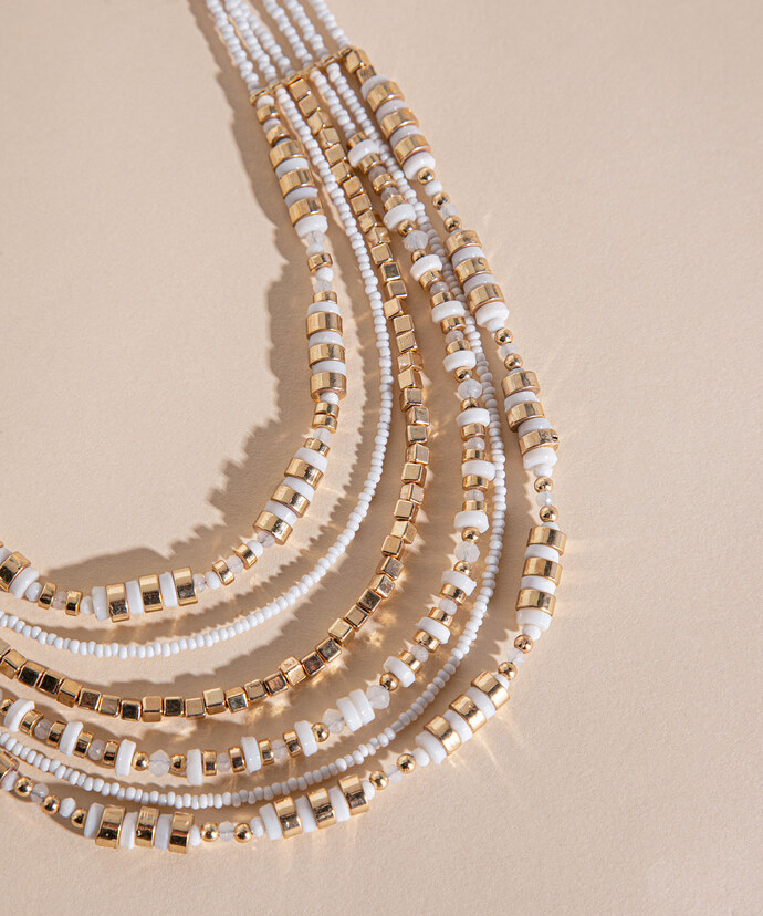White & Gold Beaded Statement Necklace Image 2