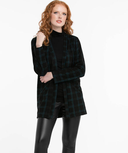 Plaid Open Cardigan, Black/Teal Plaid Plaid Open Cardigan, Black/Teal Plaid