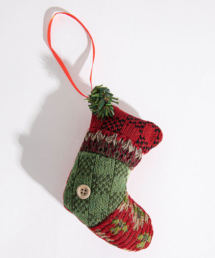 Plush Fair Isle Stocking Ornament, Red/Green