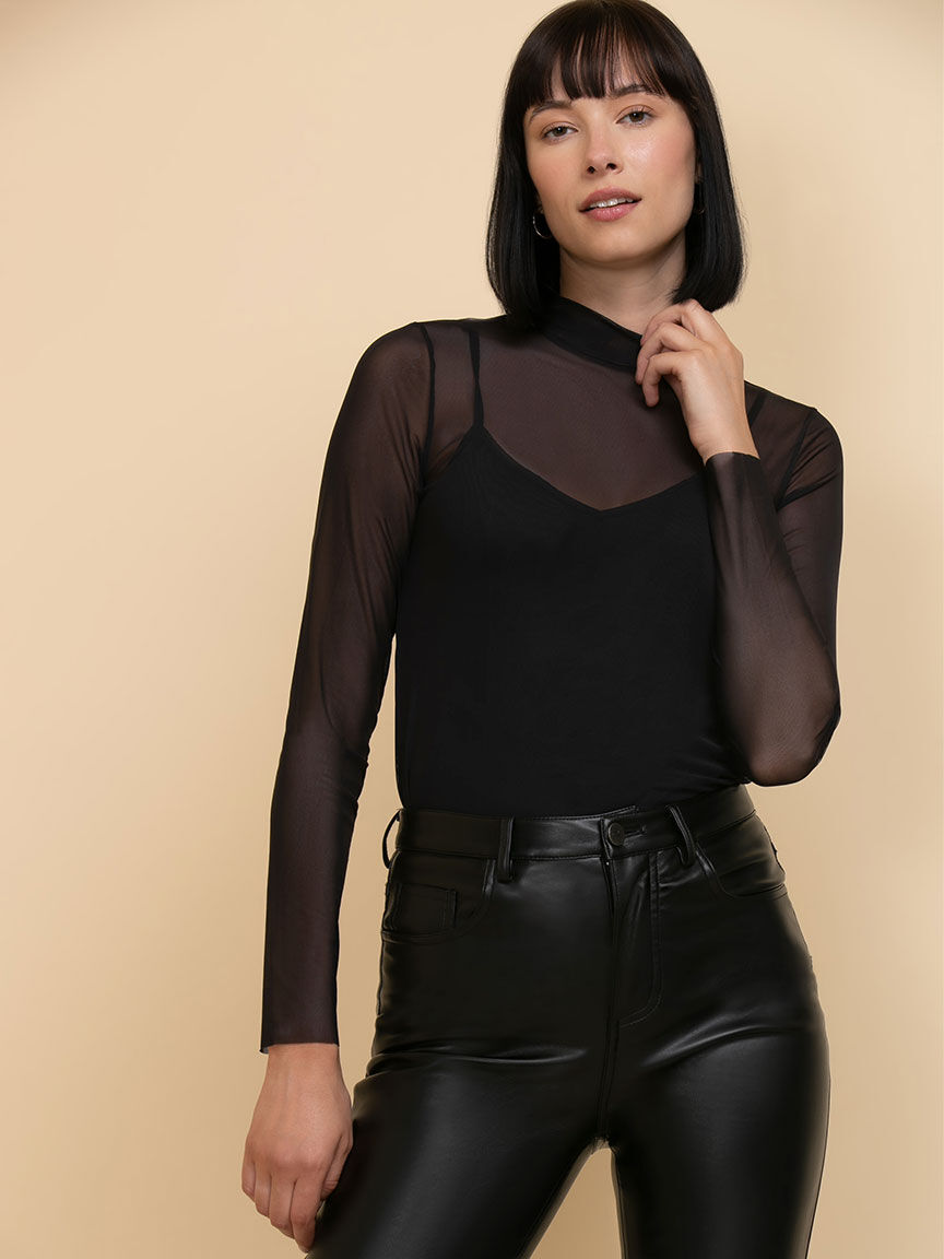 Mesh top mock neck