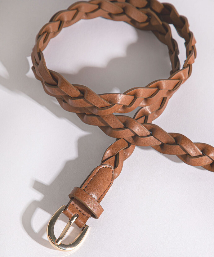 Cognac Braided Belt with Gold Buckle Image 1