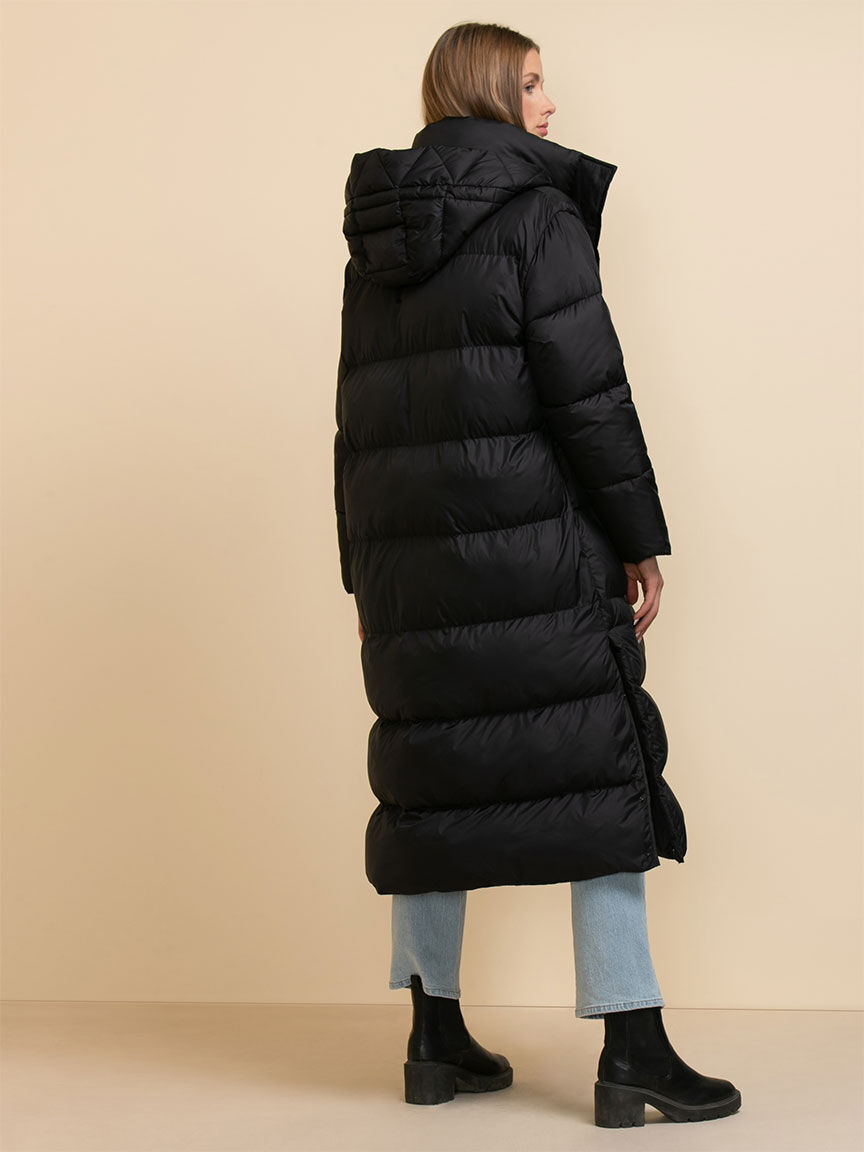 Full length down coat with hood store