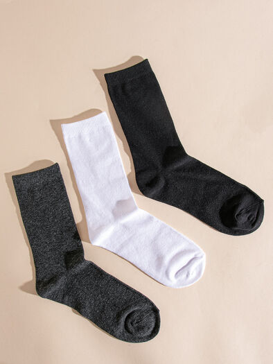 3-Pack Basic Crew Socks, Black/White/Grey