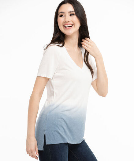 V-Neck Dip-Dye Tee in Blue Ombre, Blue Ombre