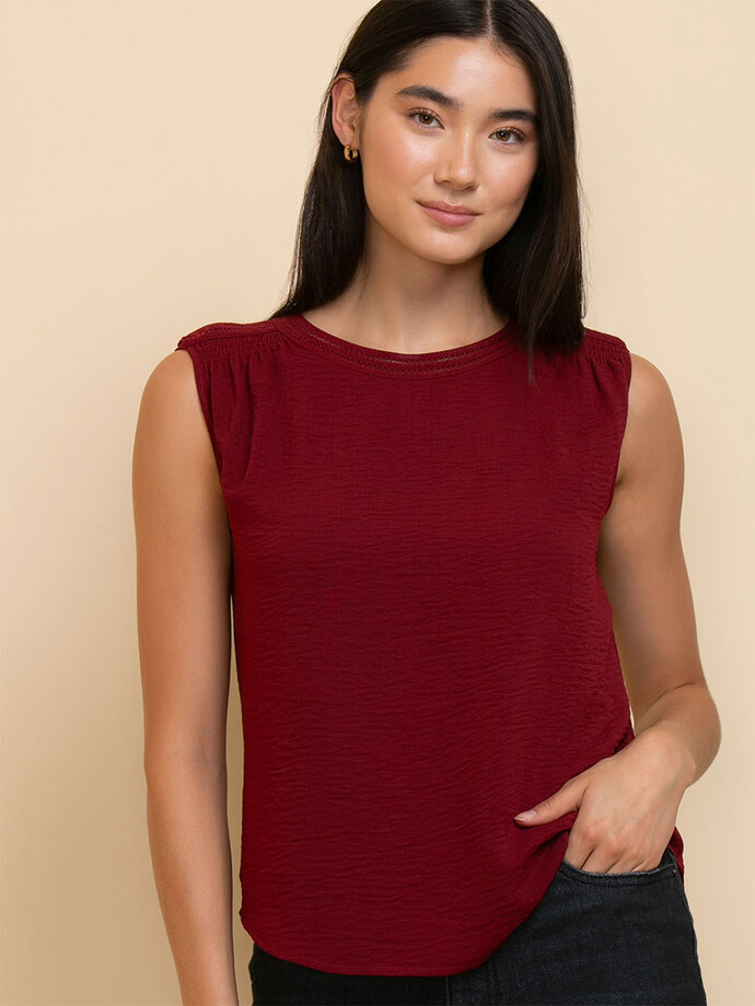 Sleeveless Blouse with Shoulder Trim Image 2