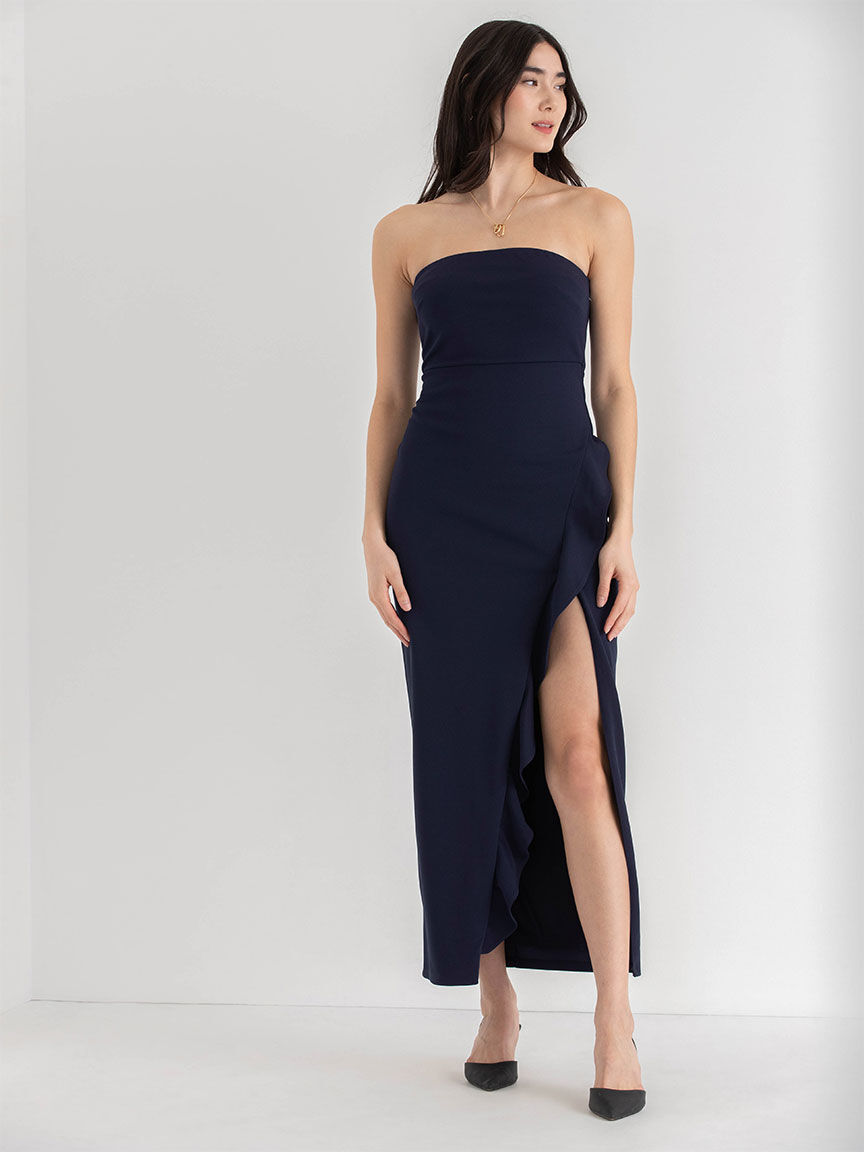 Blue dress strapless store
