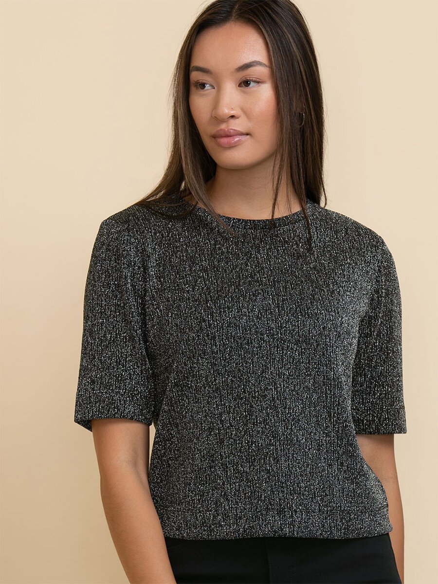 Short Sleeve Boxy Tee with Shoulder Pads