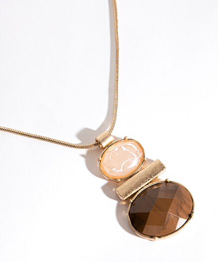 Stone and Metal Pendant Necklace, Gold/Brown
