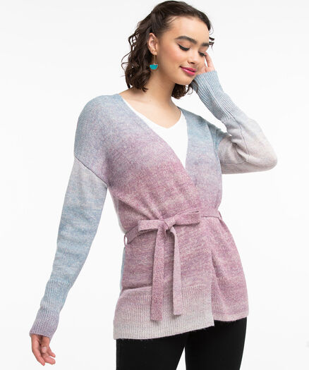 Belted Space Dye Cardigan, Purple/Teal Space Dye Belted Space Dye Cardigan, Purple/Teal Space Dye
