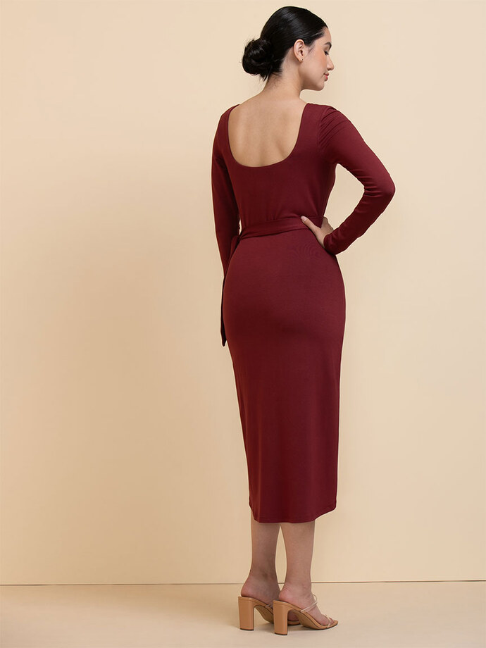 Long Sleeve Square Neck Tie Side Dress Image 6