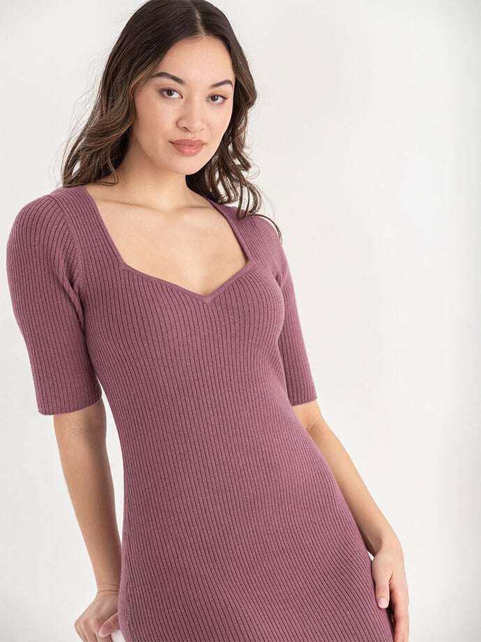 Rib Knit Dress with Sweetheart Neck Image 2