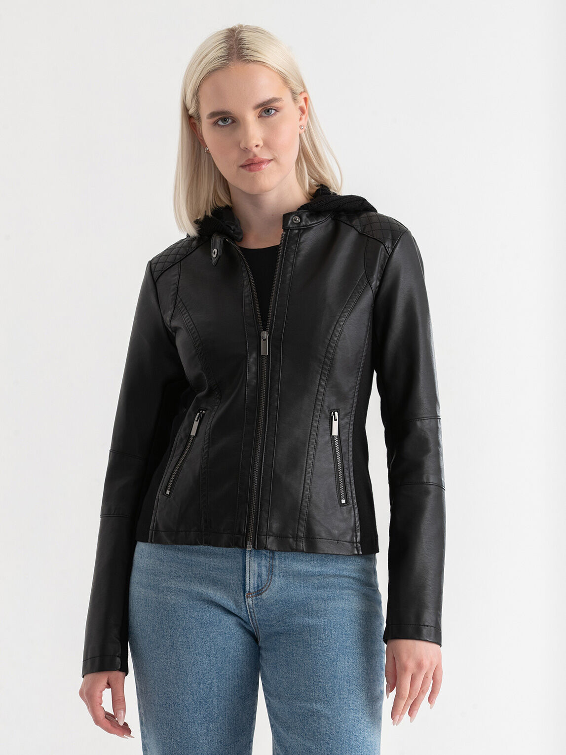 Hooded Faux Leather Jacket Rickis
