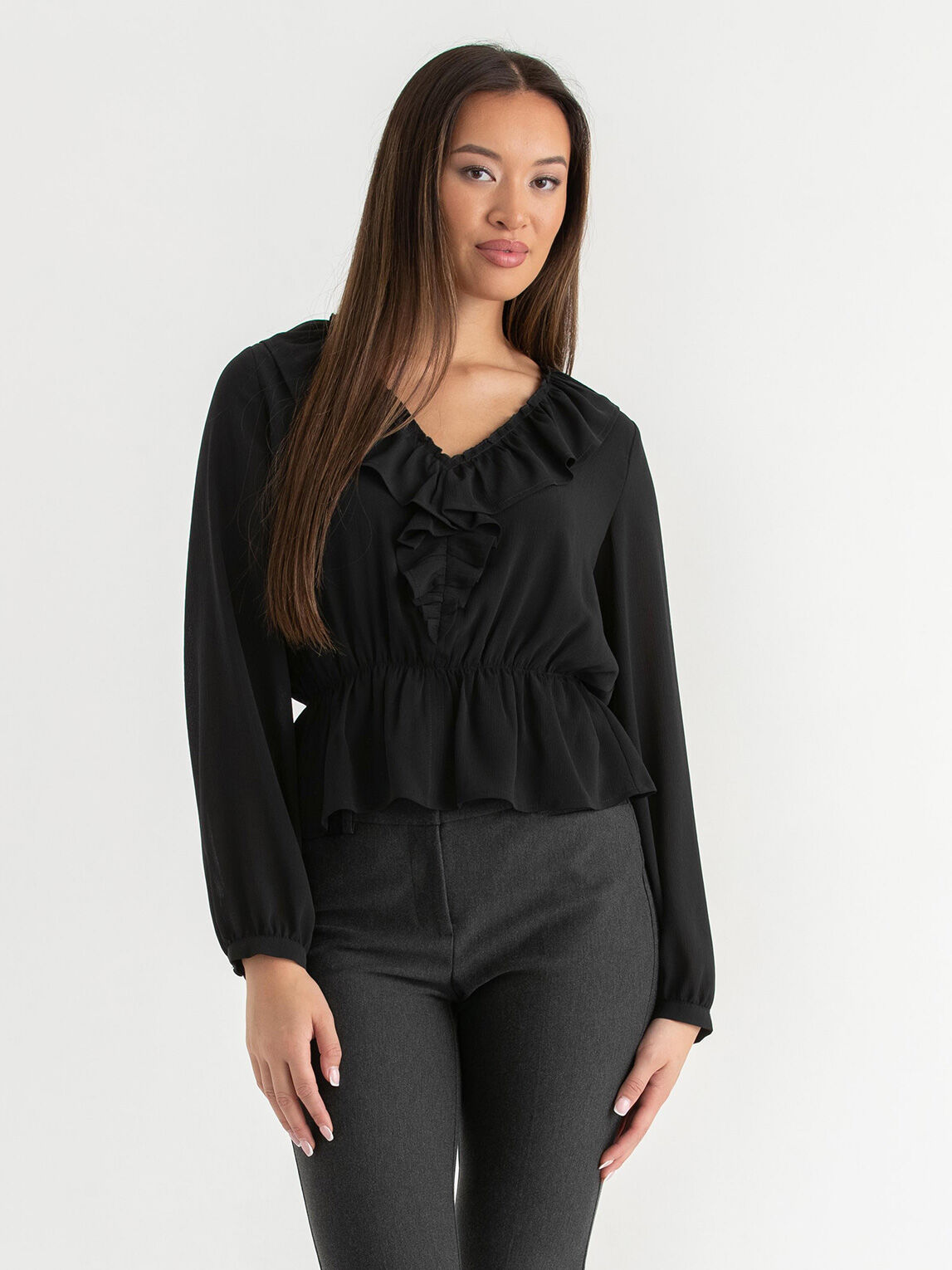 Women's long sleeve ruffle blouse hot sale
