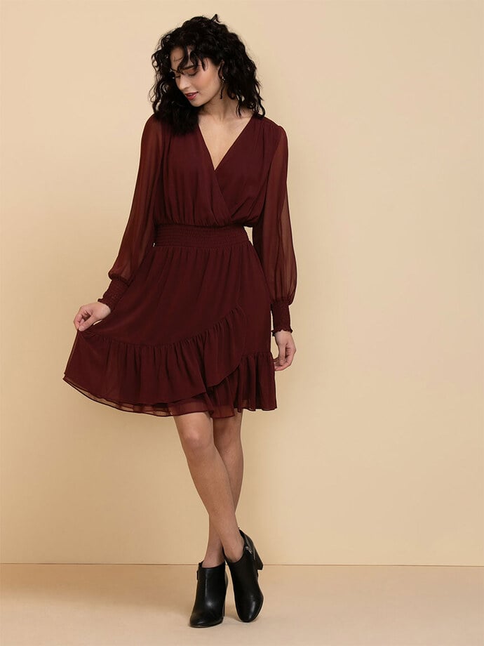 Tiered Long Sleeve Dress with Smocked Waist Image 1