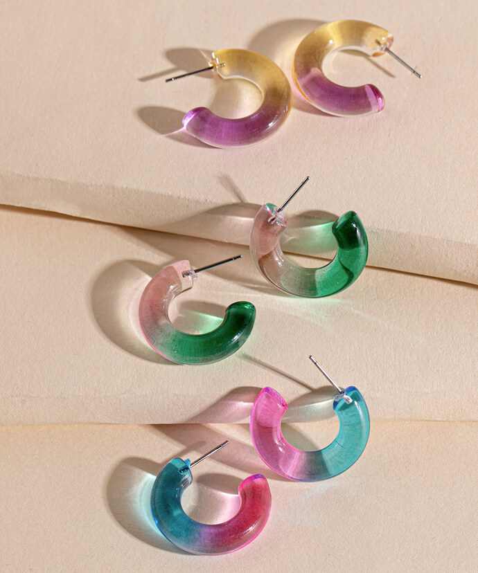 3-Pack Ombre Coloured Resin Hoop Earrings  Image 2