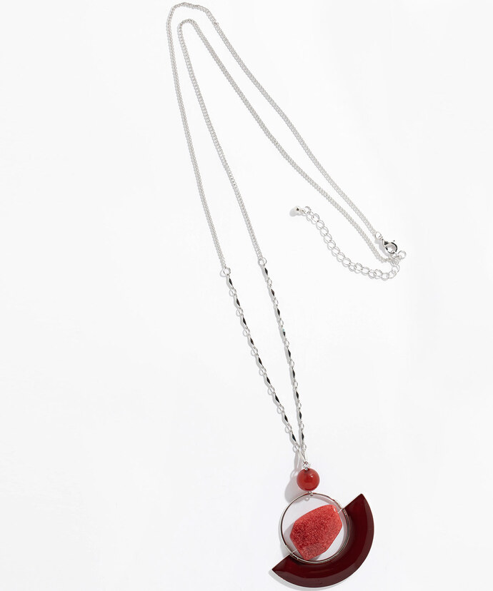 Long silver Necklace with Red Stone Image 2