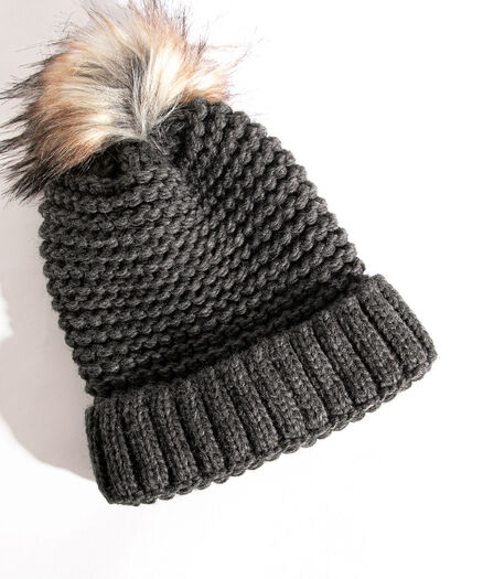 Cable Knit Pom-Pom Hat, Charcoal