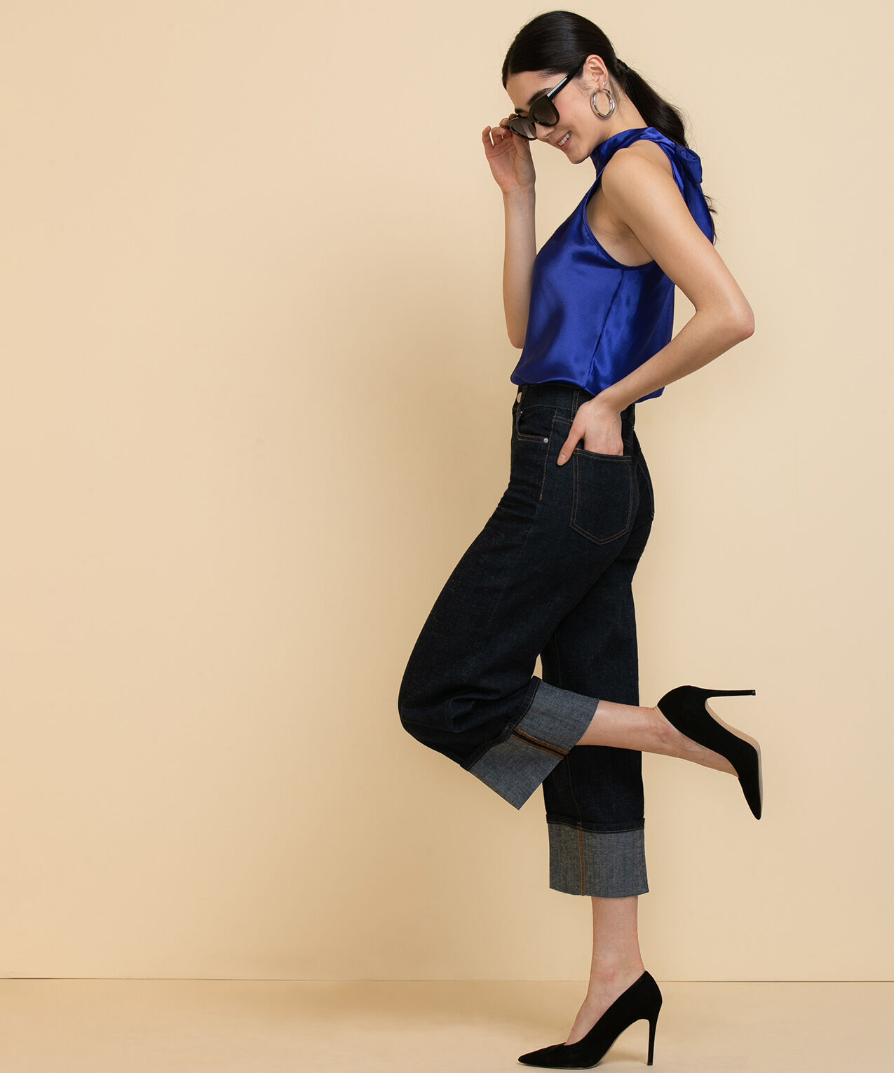 Cuffed cropped jeans on sale