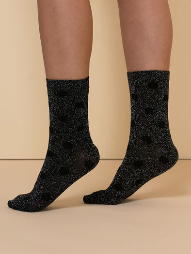 Crew Socks with Dots and Silver Shimmer, Black