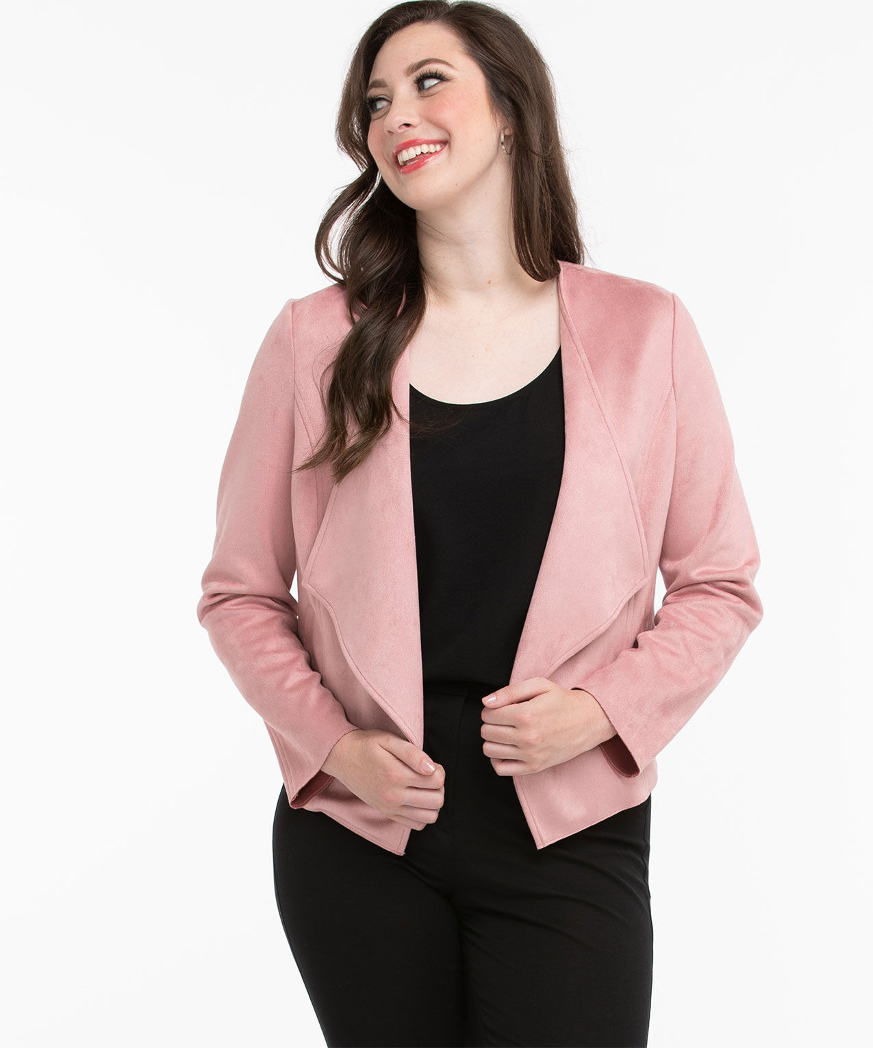 Faux suede online drape front jacket