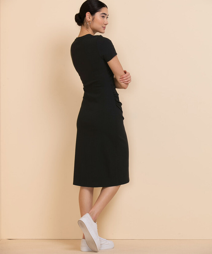 Short Sleeve Side Ruch Ribbed Midi Dress Image 5