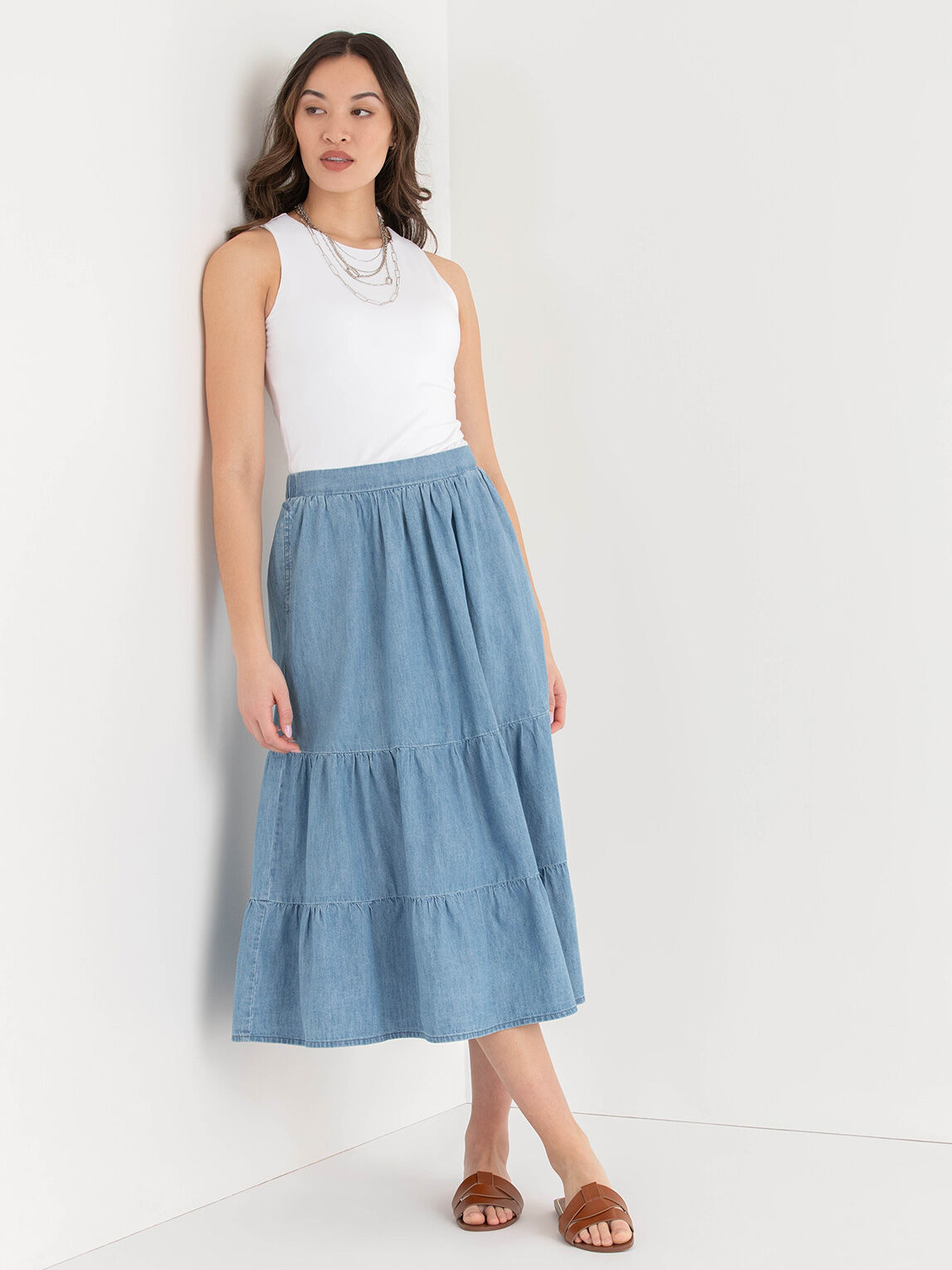 Tiered Denim Skirt Rickis