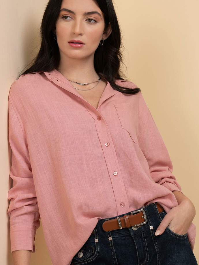 Long Sleeve Linen Button-Up Shirt Image 1
