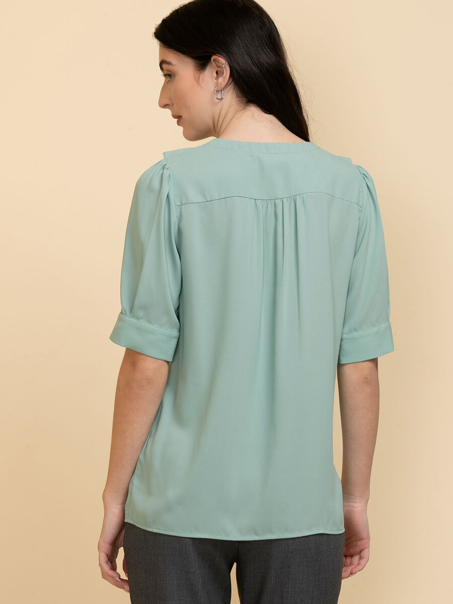 Elbow Sleeve Ruffle Front Blouse