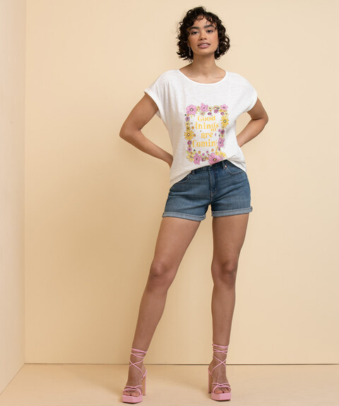 Scoop Neck Tee with Roll Back Cuff