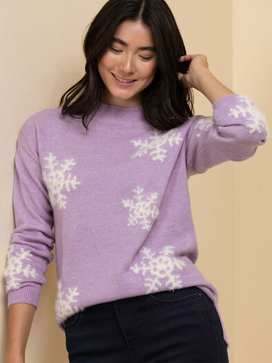 Snowflake Tunic Sweater, Purple Rose