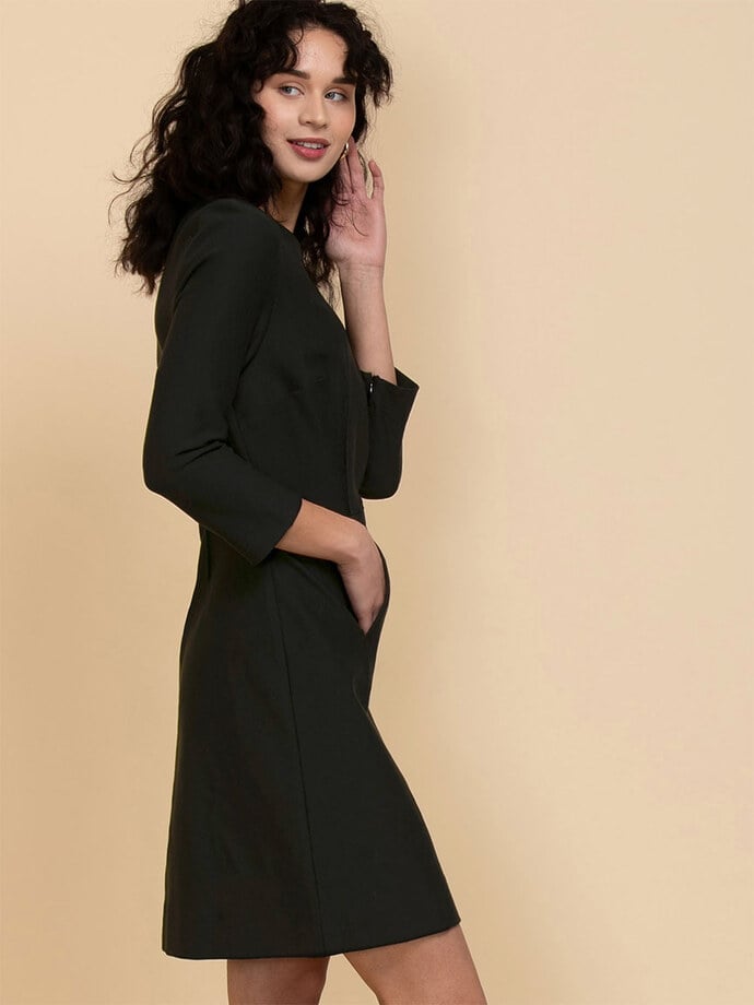 3/4 Sleeve A-Line Dress in Luxe Ponte Image 3