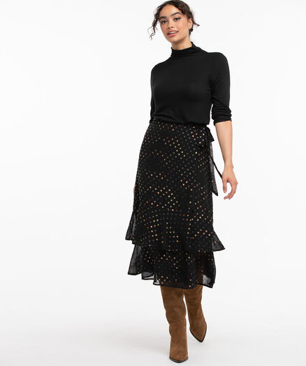 JUNE & HUDSON Polka Dot Wrap Midi Skirt, Black/Multi Foil Polka Dot