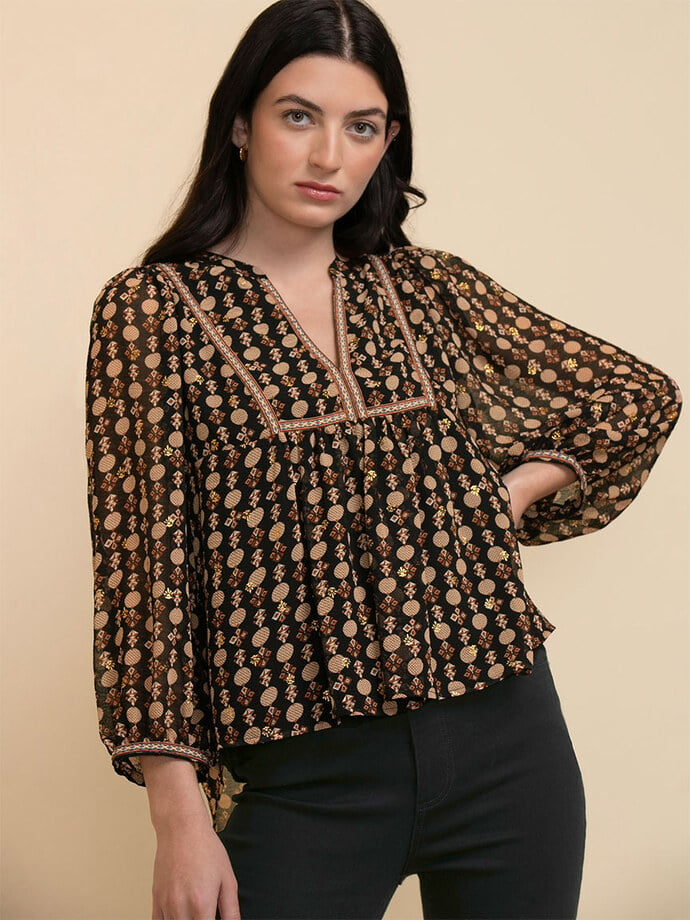 Peasant Blouse with Puff Sleeves Image 6