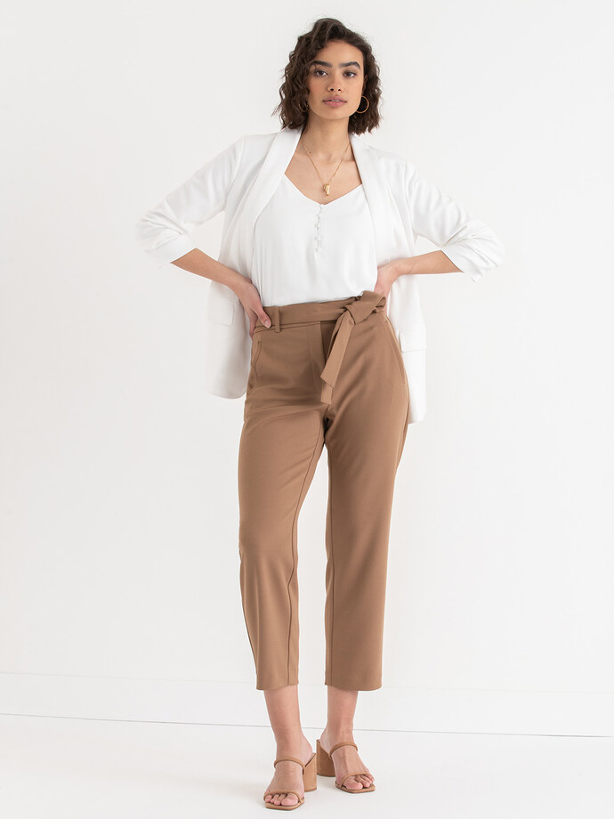 Belted Straight Crop Pant in Scuba Crepe Image 1