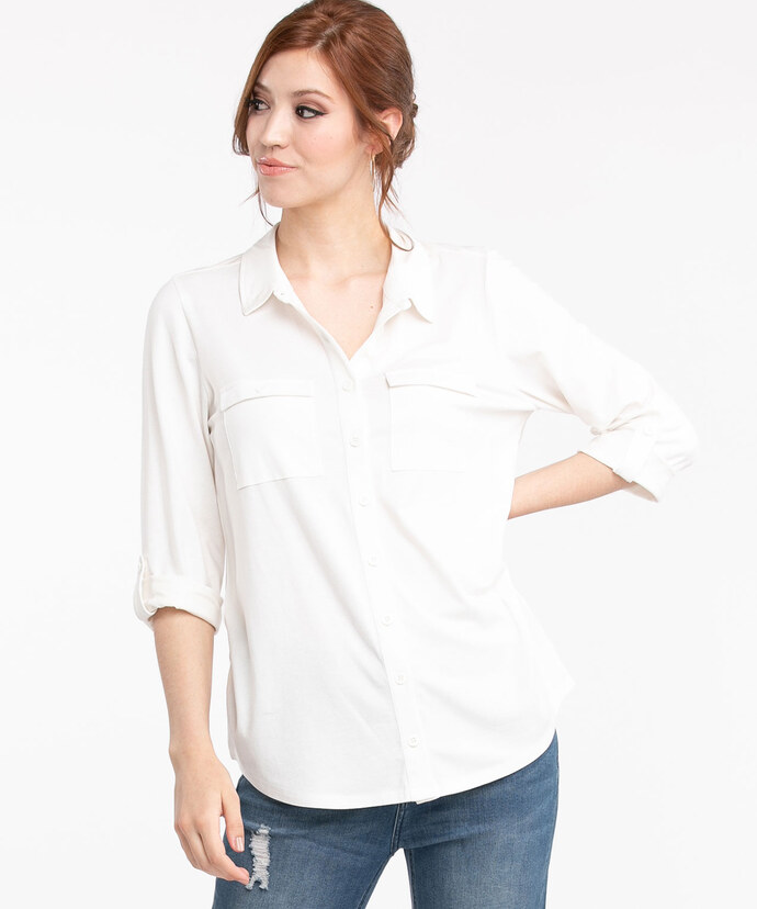 Knit Collared Button Front Shirt Image 5