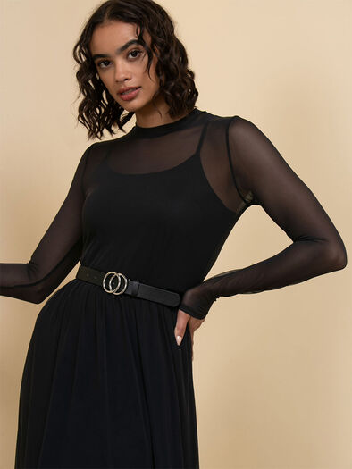 Long Sleeve Mesh Maxi Dress, Black Long Sleeve Mesh Maxi Dress, Black