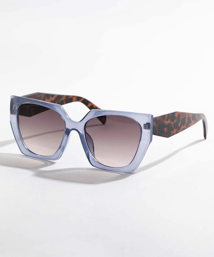 Blue Frame Sunglasses with Tortoise Arms Image 1
