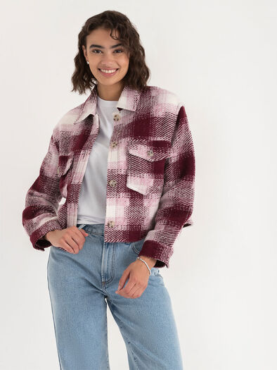Zia Wool Blend Cropped Jacket, Windsor Wine Plaid Zia Wool Blend Cropped Jacket, Windsor Wine Plaid