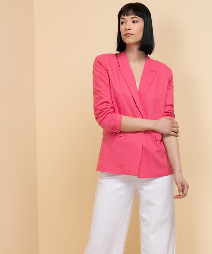 Single Button Suiting Blazer, Hot Pink