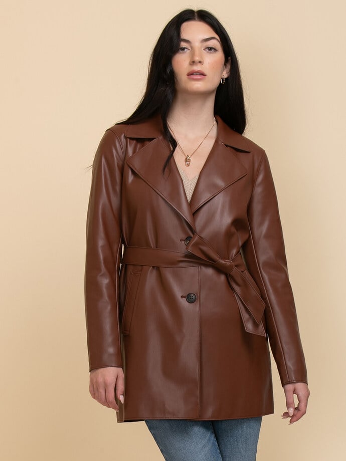 Belted Faux Leather Trench Coat  Image 2