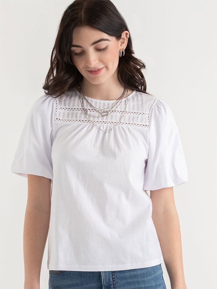 Puff Sleeve Top with Crochet Detail Image 4